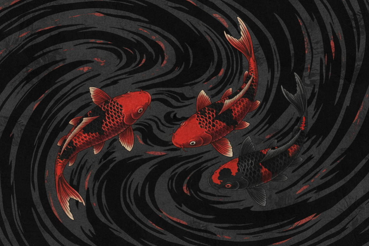 Red and black koi fish background